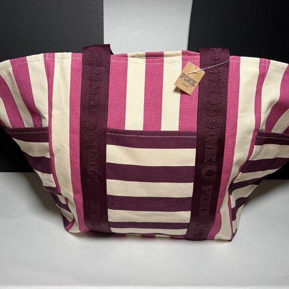 Victoria Secret Pink Weekender Tote Bag Logo Beach Gym Pool Travel Bag Zipper - Picture 2 of 14